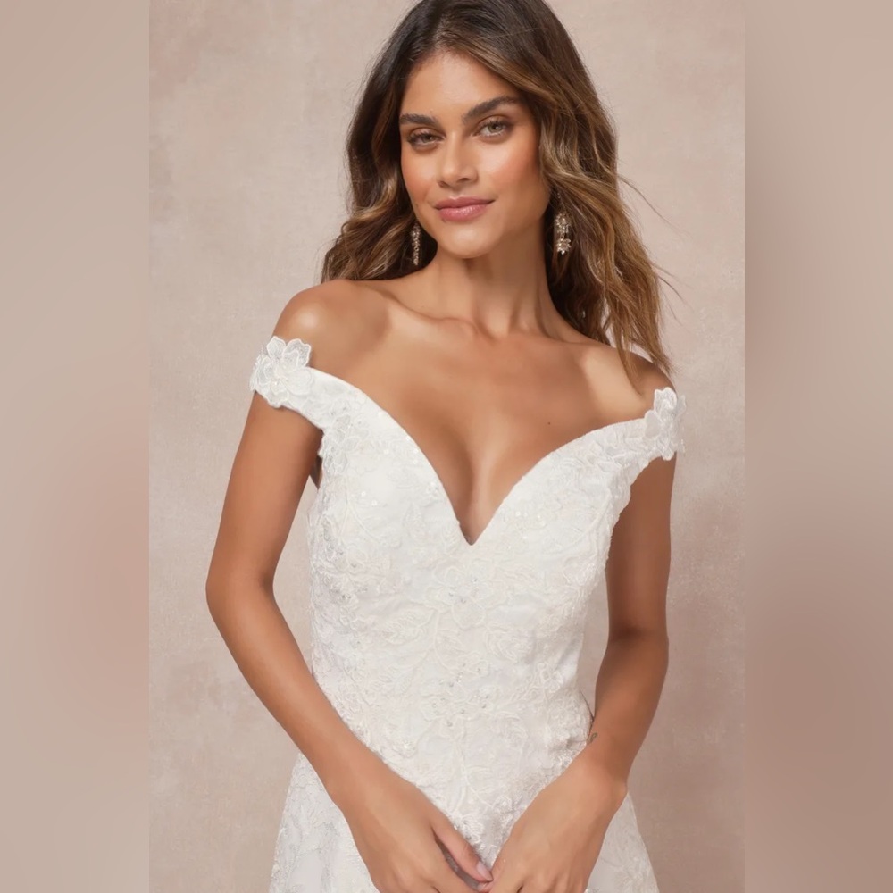 Brand New Lulus Eternally Precious Ivory Embroidered Off-the-Shoulder Maxi Dress